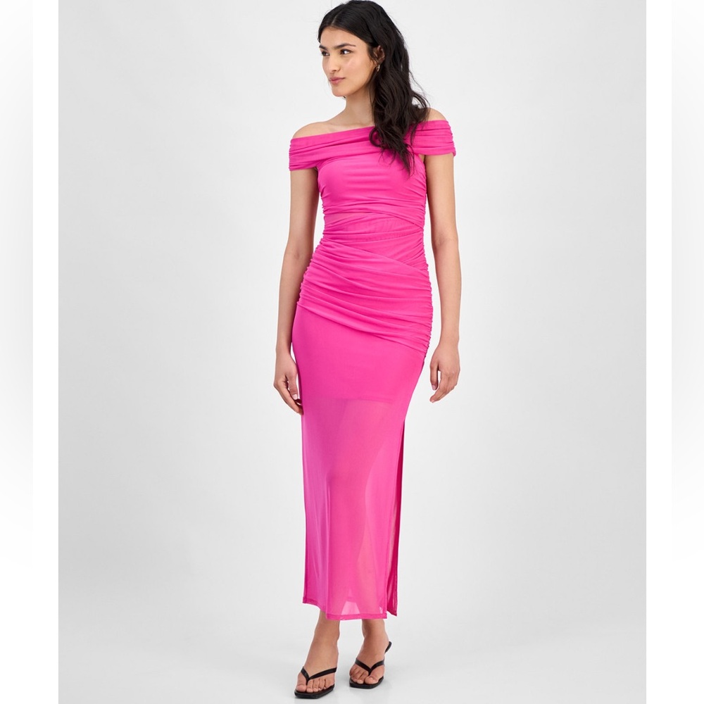 Bar III Vibrant Pink Off-Shoulder Maxi Dress